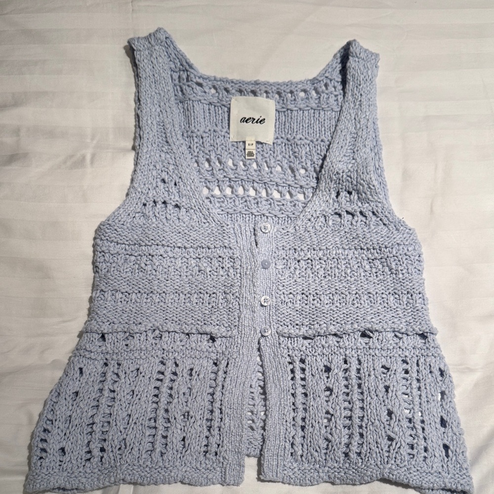 Aerie Women's Soft Blue Crochet Vest Size Small